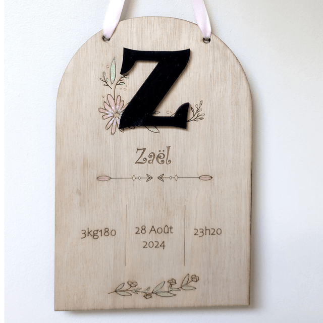 Plaque de naissance- Initiale à personnalisée